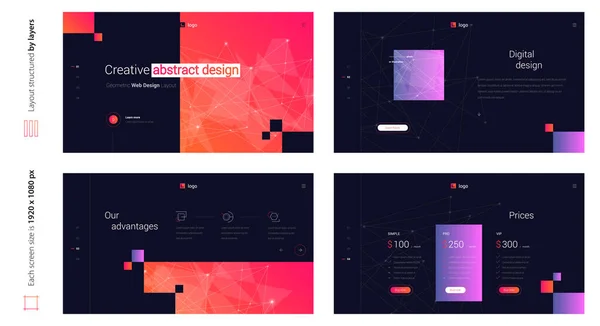 Digital Abstract Creative Dark Web Design Four Screen Template Stylish — Stock Vector