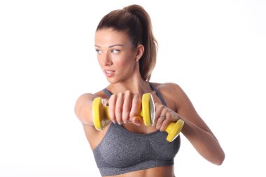 Beyaz arka plan üzerinde izole fitness eğitmeni.