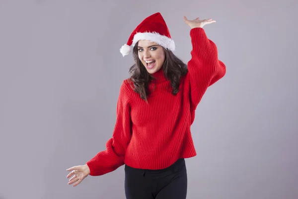 Mulher engraçada como ajudante de Papai Noel . — Fotografia de Stock