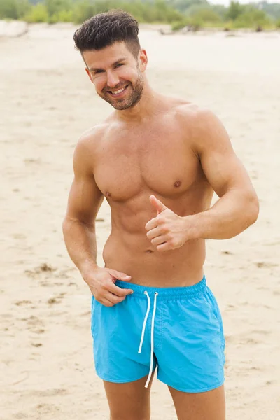 Young Handsome Man Having Fun Beach — Stock Photo, Image