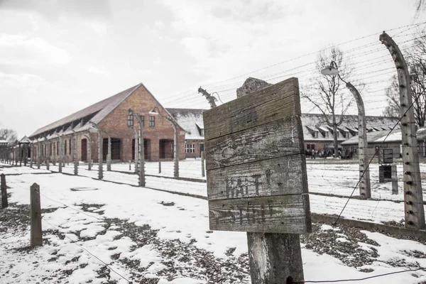 Cerca Arame Farpado Auschwitz Birkenau Triste História — Fotografia de Stock