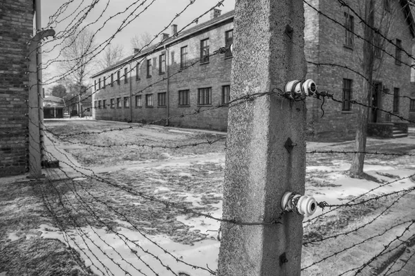 Vallas Alambre Púas Auschwitz Birkenau Triste Historia — Foto de Stock