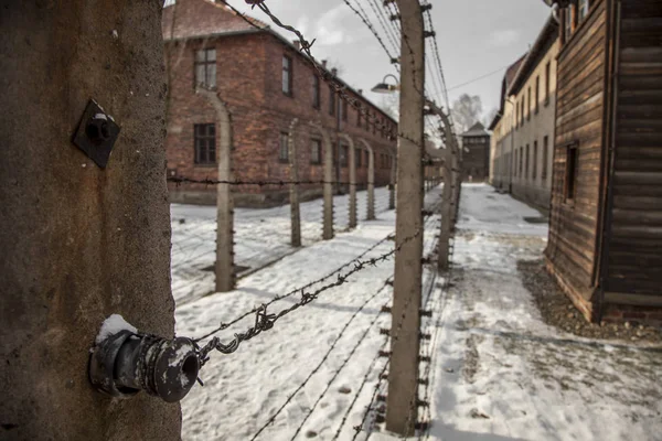 Vallas Alambre Púas Auschwitz Birkenau Triste Historia — Foto de Stock