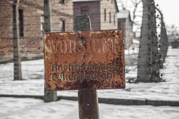 Cerca Arame Farpado Auschwitz Birkenau Triste História — Fotografia de Stock