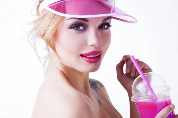 Lady Pink Pink Complete Peak Straw Cocktail — Stock Photo, Image