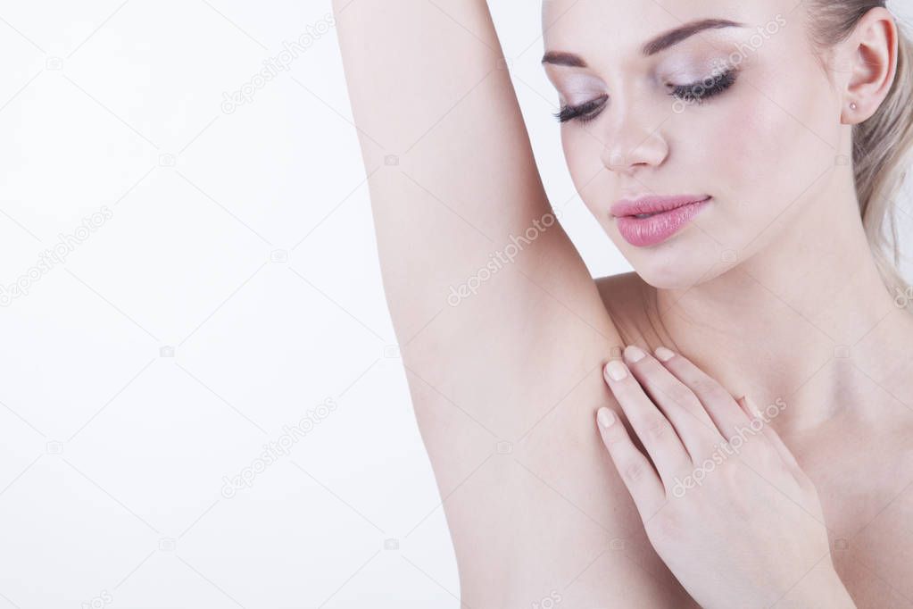 Close up of female armpit. Smooth and fresh skin after shaving.