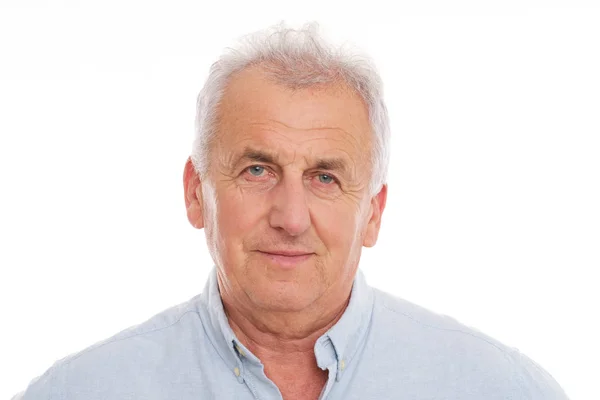 Portrait Older Man Grey Shirt Looking Camera — Stock Photo, Image