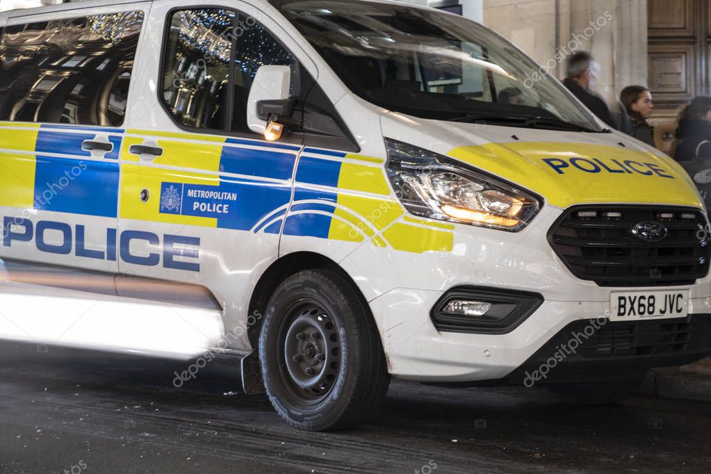 London United Kingdom. 24.11.2019. Police car at the street.