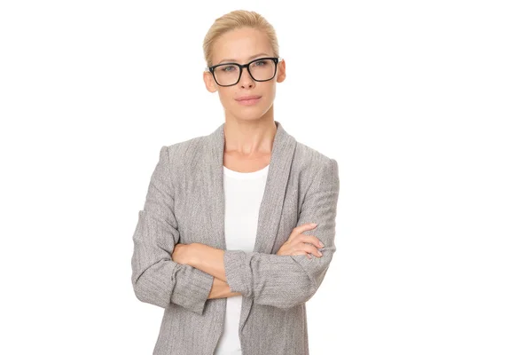 Porträt Der Eleganten Blonden Geschäftsfrau Isoliert Auf Weißem Hintergrund — Stockfoto