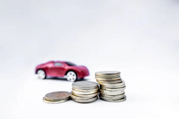 Toy cars with gold coins show To growth, saving money for car loans — Stock Photo, Image