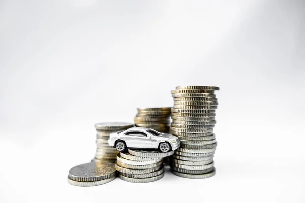 Toy cars with gold coins show To growth, saving money for car loans — Stock Photo, Image