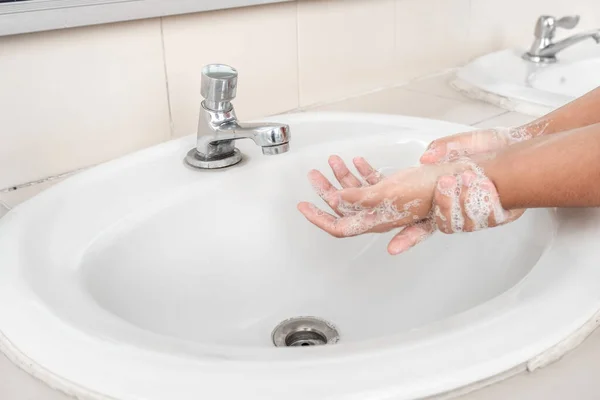 Woman Hands Wash Hands Soap Cleanse Hands Tub Soap Personal — Stock Photo, Image