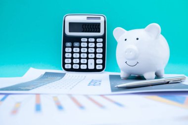 Çizelgeler, grafikler ve yeni proje planlama sonuçları hakkındaki rapor üzerine kumbara.