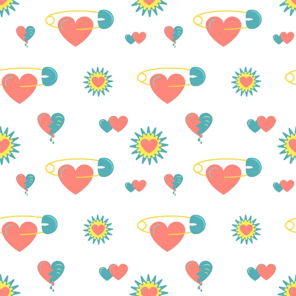 Seamless Pattern Double Broken Heart Bleeding Strung Pin Surface Design — 스톡 벡터