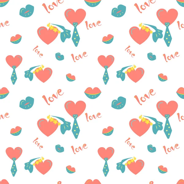 Seamless Pattern Heart Couple Love Surface Design Textile Fabric Wallpaper — 스톡 벡터