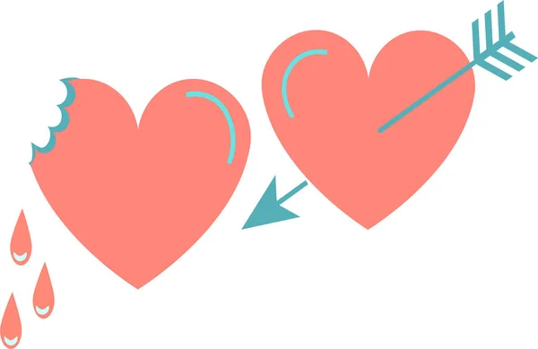 Sticker coeur, flèche dans le coeur et mordu coeur pour la ho — Image vectorielle