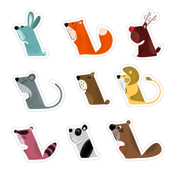 Stickers met contouren. Grappige wilde dieren. — Stockvector