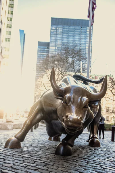 New York City Maart 2020 Bull Sculptuur Opladen Maart 2020 — Stockfoto