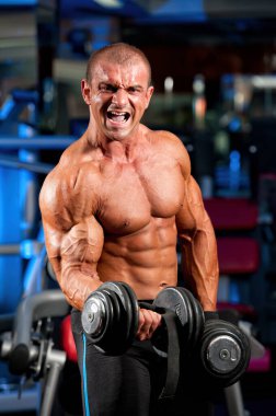 Spor salonunda vücut geliştirme egzersizi. Vücut Geliştirici Ağırlık Kaldırma