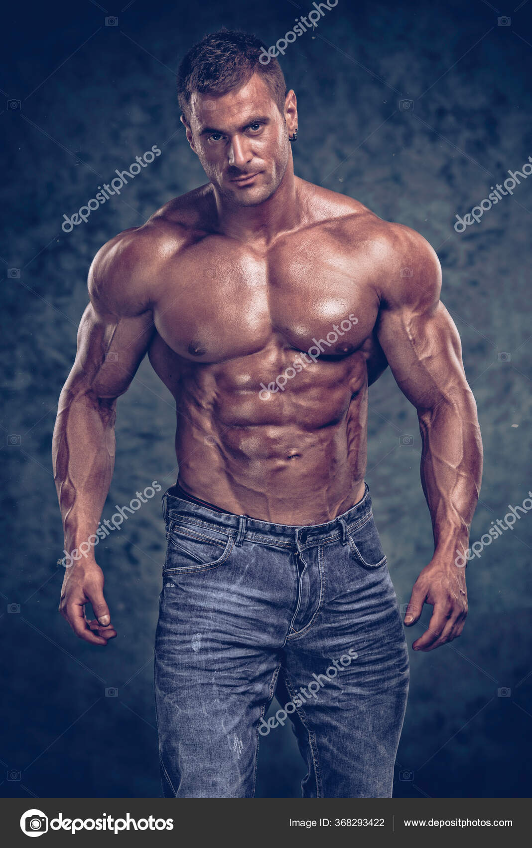 Shirtless Muscular Men Jeans Bodybuilder Wearing Jeans Stock Photo by ...