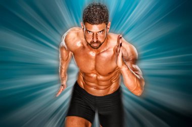 Koşan Kas Adamları. Yakışıklı Erkek Sporcu Koşucu