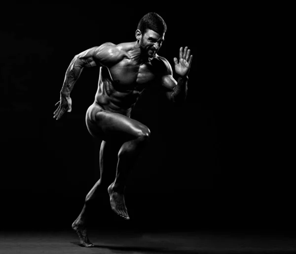 Gespierde Mannen Beweging Knappe Mannelijke Atleet Sprinting — Stockfoto