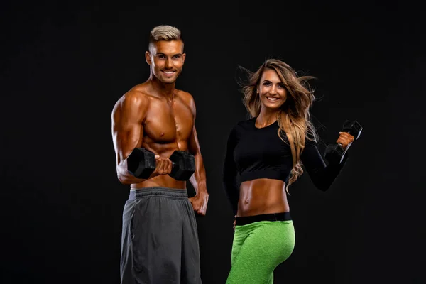 Fitness Couple Exercise Together Met Gewichten — Stockfoto
