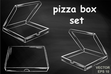 Boş karton kutu. Pizza paketleri. Tebeşir tahtası. Mocap. Tasarımın için..