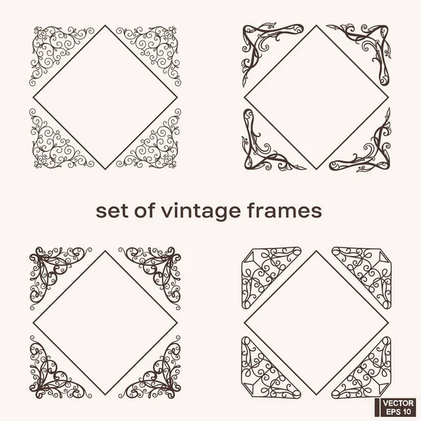 Set of vintage frames with floral scrolls. — Stock Vector