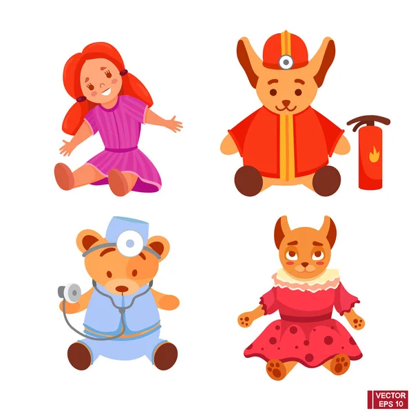 Set of children's toys in flat style. — Stock Vector