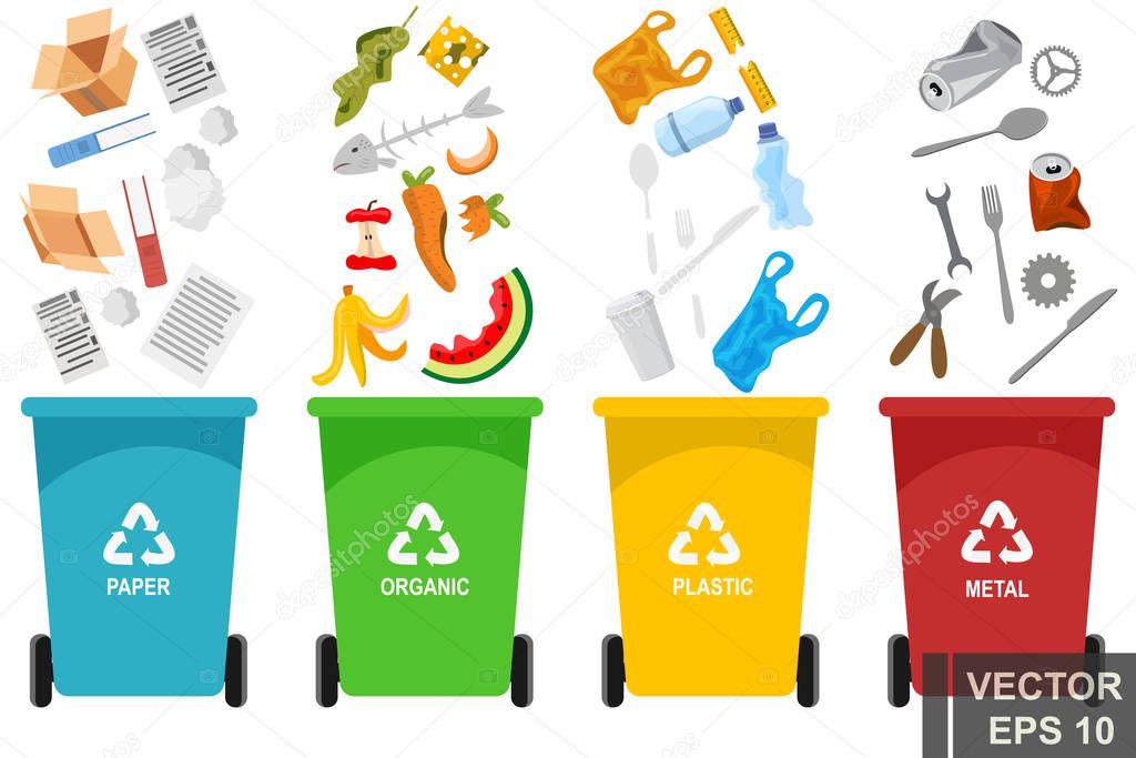 Garbage. Waste. Organics, glass, metal, paper. Disposal For your design.