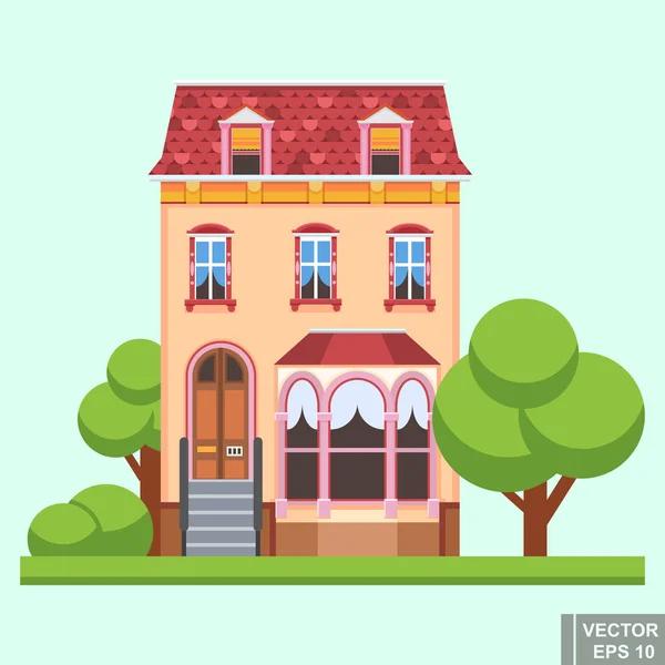 Casa residencial plana colorida. Ilustração vetorial. Objeto isolado eps 10 — Vetor de Stock