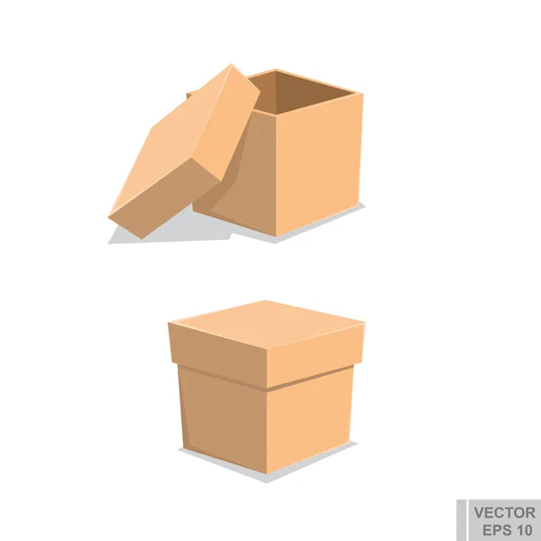Картонный контейнер векторная иллюстрация, картонная коробка упаковка закрытая посылка, упаковка бумаги плоский дизайн мультфильма — стоковый вектор