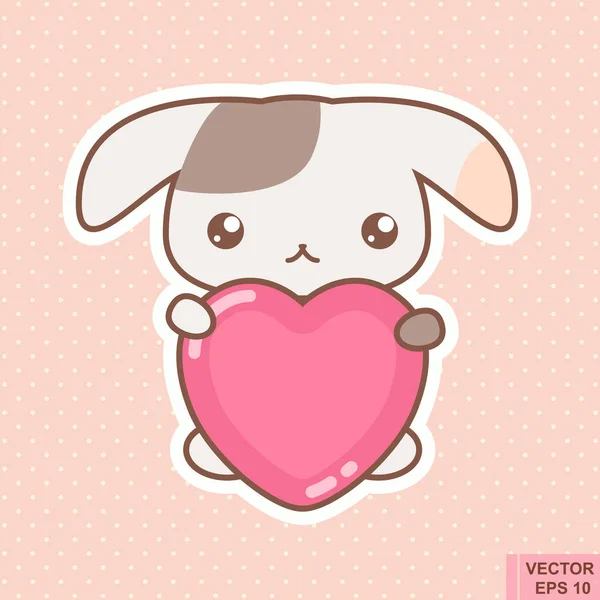 Engraçado Bonito Kawaii Coelho Com Coração Amor Vetor Desenho Animado —  Vetores de Stock