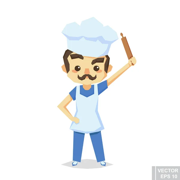 Happy Baker Cartoon Character Handing Rolling Pin Eps10 — стоковый вектор