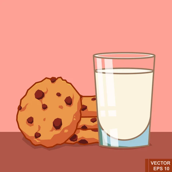 Vector Cartoon Glas Milch Und Kekse Frühstück Essen Weihnachten Illustration — Stockvektor