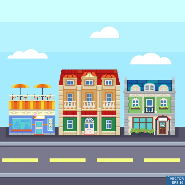 Small Town Urban Landscape Flat Design Style Vector Illustration Buildings — Stock Vector
