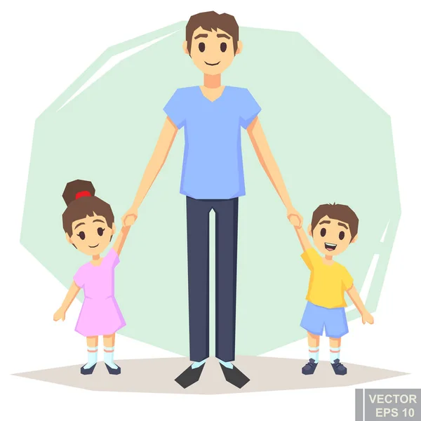 Glückliche Familie Von Drei Alleinerziehenden Vater Mit Sohn Tochter Posiert — Stockvektor