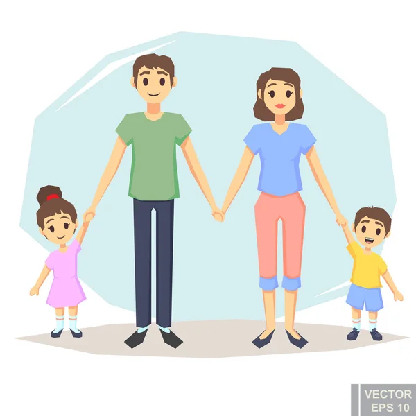 Familia Feliz Cuatro Madre Padre Hijo Posando Juntos Vector — Vector de stock