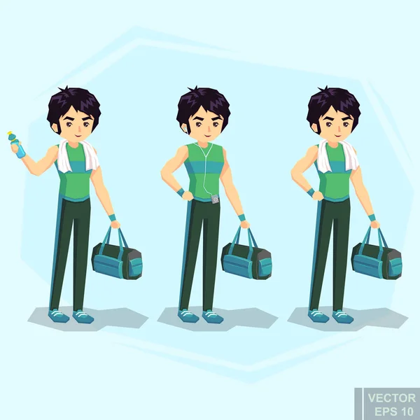 Hombre Joven Forma Ropa Deportiva Con Bolsa Botella Agua Jugador — Archivo Imágenes Vectoriales