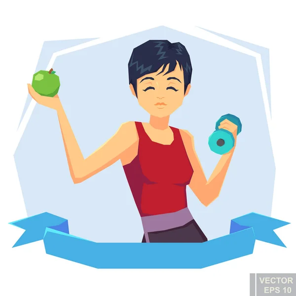 Aktív Fitness Lány Felemeli Súlyok Gyakorlatok Egészség Egészséges Tápláló Vektor — Stock Vector