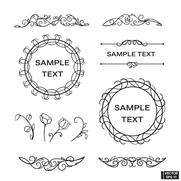 Vector Image Set Vintage Frames Scrolls Curls Elements Design — Stock Vector