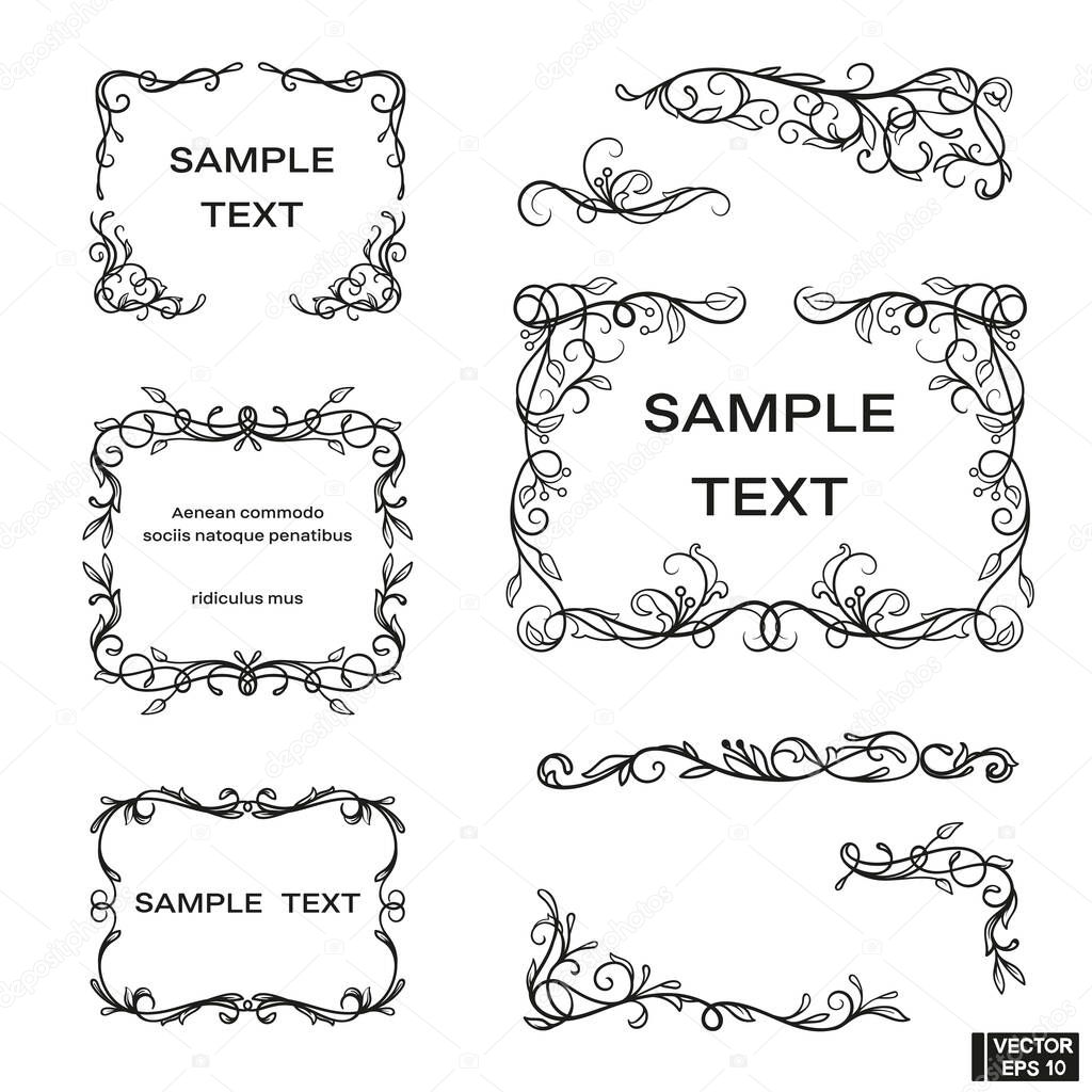 Vector image. Set of vintage frames. Scrolls and curls, elements for design.