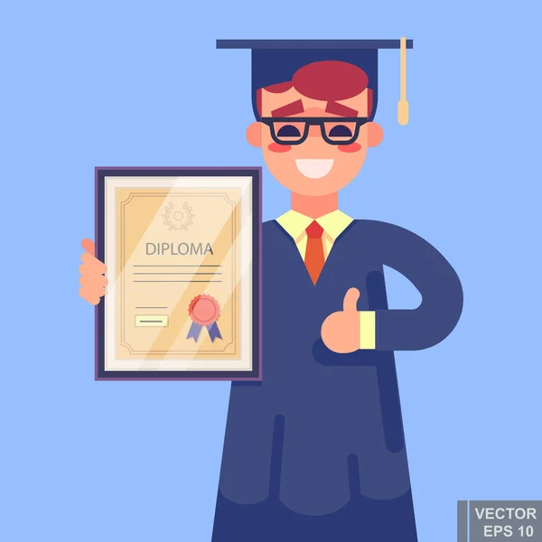 Hermoso Estudiante Exitoso Con Diploma Sus Manos Licenciado Mba Ilustración — Archivo Imágenes Vectoriales