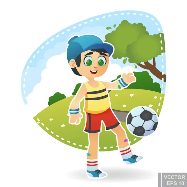 Cartoon Cute Little Child Kid Enjoying Summer Outdoor Park — Stock Vector