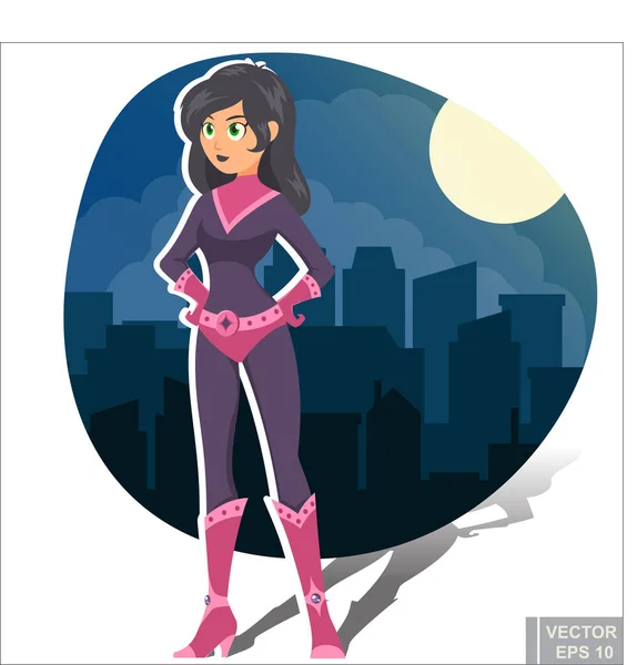 Sexy Cute Cartoon Girl Comic Book Superhero Costume Super Woman — Stock Vector