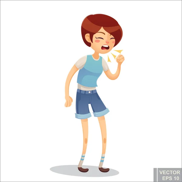 Vector Sick Woman Unhappy Character Vector Cartoon Illustration Woman Coughing — Stock Vector