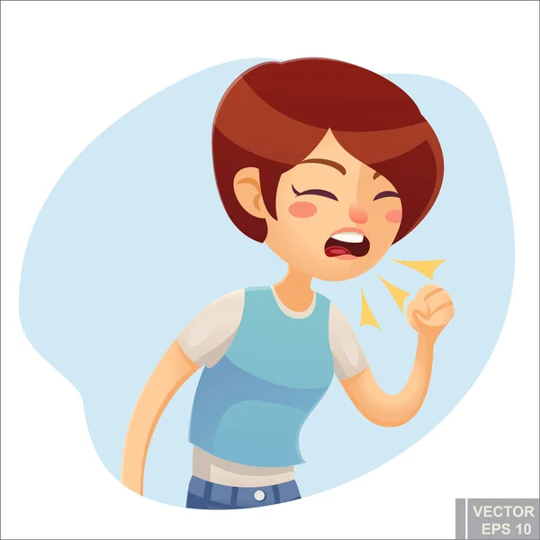 Vector Sick Woman Unhappy Character Vector Cartoon Illustration Woman Coughing — Stock Vector