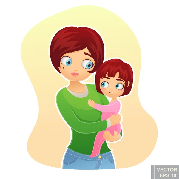 Dibujos Animados Feliz Familia Madre Sosteniendo Hijo Mamá Cuidado Amor — Vector de stock