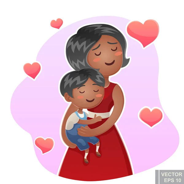 Dibujos Animados Feliz Familia Madre Sosteniendo Hijo Mamá Cuidado Amor — Vector de stock